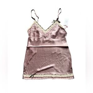 Gold Hawk Mauve Shadow Silk Lace Satin Bow Camisole Size L